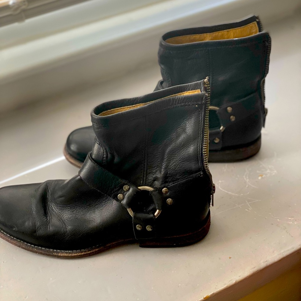 Frye Black Ankle Boots with Harness Detail